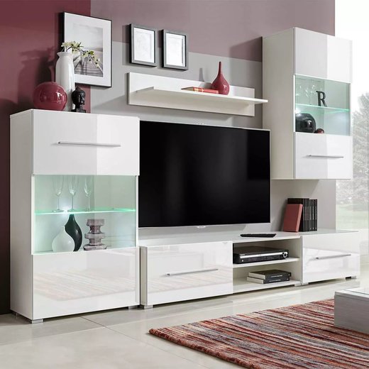 Fnfteilige Wohnwand TV-Schrank mit LED-Beleuchtung Wei