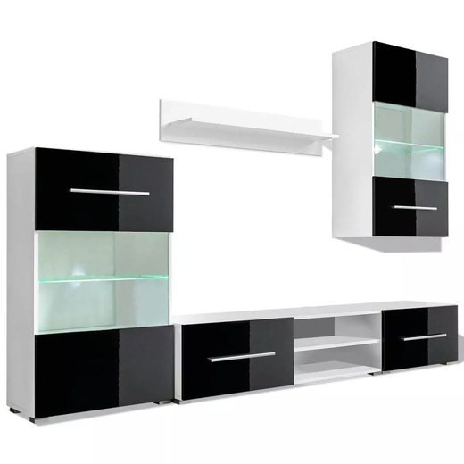 Fnfteilige Wohnwand TV-Schrank mit LED-Beleuchtung Schwarz