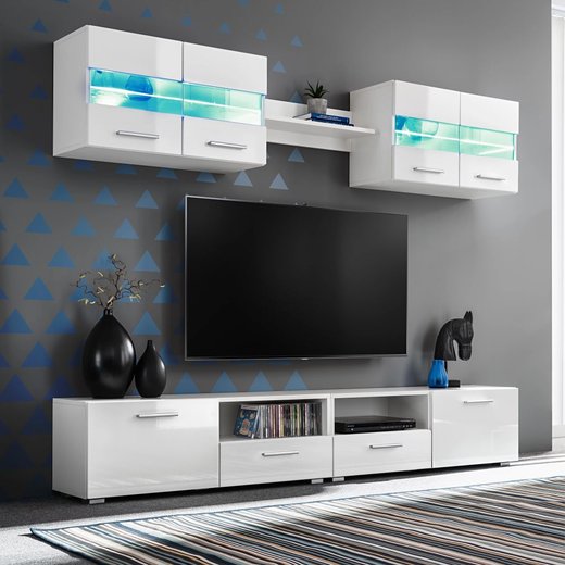 5-tlg. TV-Wohnwand-Set mit LED-Leuchten Hochglanz-Wei