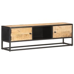 TV-Schrank mit Geschnitzter Tr 130x30x40 cm Raues Mangoholz