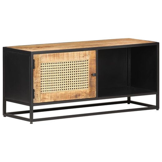 TV-Schrank 90x30x40 cm Raues Mangoholz und Wiener Geflecht