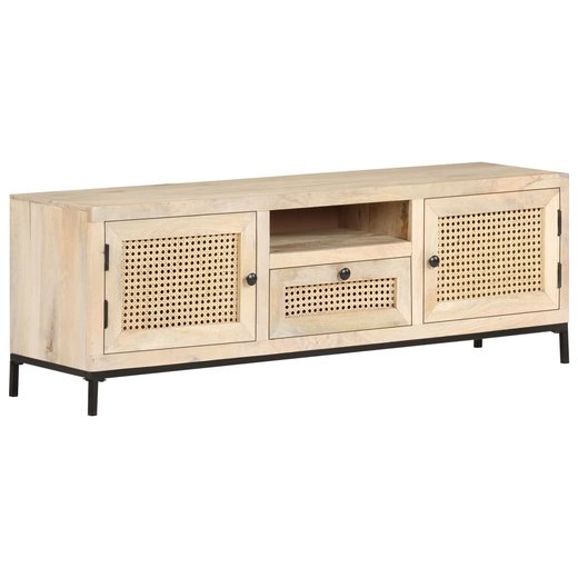 TV-Schrank 120x30x40 cm Mango Massivholz und Rohrgeflecht