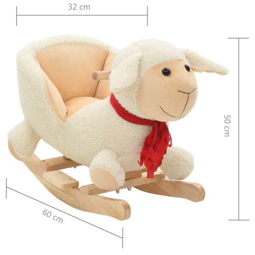 Schaukeltier Schaf mit Rckenlehne Plsch 60x32x50 cm Wei