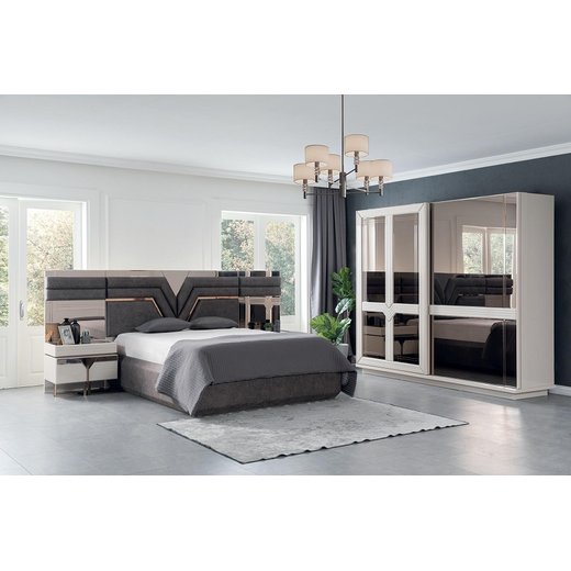 Schlafzimmer Set CALVIN 160 x 200  mit Kleiderschrank mit Schminktisch 1X Nachttisch mit Spiegel