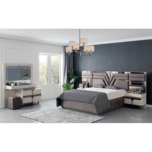 Schlafzimmer Set CALVIN 160 x 200  mit Kleiderschrank mit Schminktisch 1X Nachttisch mit Spiegel
