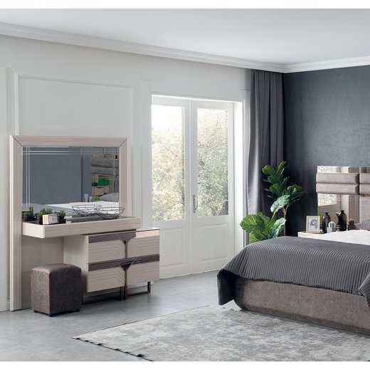 Schlafzimmer Set CALVIN 160 x 200  mit Kleiderschrank mit Schminktisch 1X Nachttisch mit Spiegel