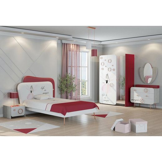 Kinderzimmer Set Magic mit Bettgestell mit Kleiderschrank mit Schreibtisch  mit Bcherregal  ohne Sideboard  ohne Wandregal  ohne Nachttisch