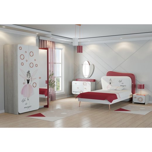 Kinderzimmer Set Magic mit Bettgestell mit Kleiderschrank mit Schreibtisch  mit Bcherregal  ohne Sideboard  ohne Wandregal  ohne Nachttisch