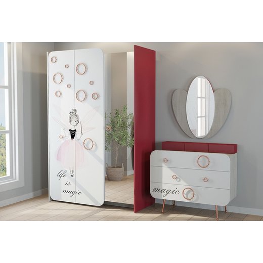 Kinderzimmer Set Magic mit Bettgestell mit Kleiderschrank mit Schreibtisch  mit Bcherregal  ohne Sideboard  ohne Wandregal  ohne Nachttisch