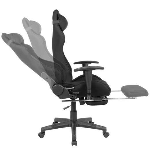 Gaming-Schreibtischstuhl Bezug Stoff Schwarz Drehstuhl bis 120 kg | Bro-Arbeitsstuhl mit hoher Rckenlehne & ausziehbarer Fusttze