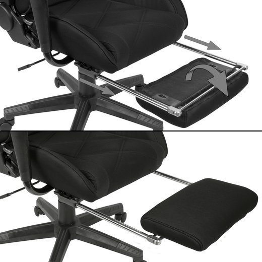 Gaming-Schreibtischstuhl Bezug Stoff Schwarz Drehstuhl bis 120 kg | Bro-Arbeitsstuhl mit hoher Rckenlehne & ausziehbarer Fusttze