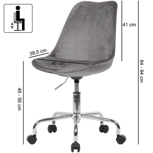Schreibtischstuhl Dunkelgrau Samt | Design Drehstuhl mit Lehne | Arbeitsstuhl mit 110 kg Maximalbelastung | Schalenstuhl mit Rollen | Stuhl drehbar