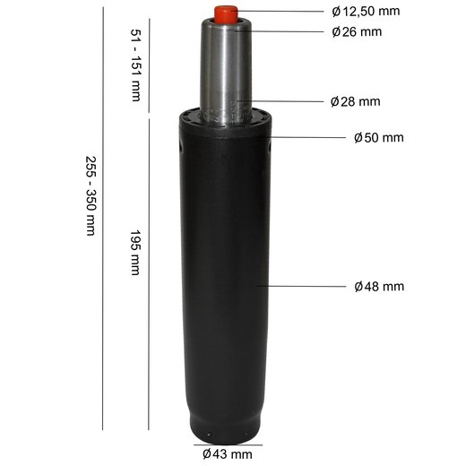 Gasdruckfeder Brostuhl GASDRUCKDMPFER GASFEDER 195mm / 50mm Schwarz