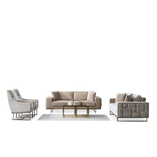 Enjoy Sofa Set 3`er + 3`er + Sessel 1110 - Altrosa Gold