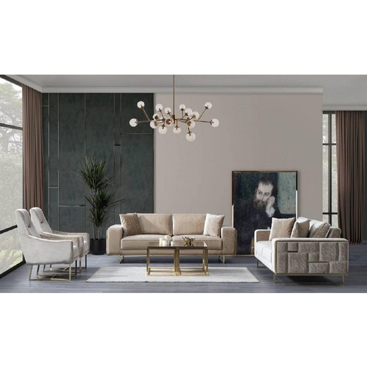 Enjoy Sofa Set 3`er + 3`er + Sessel 1110 - Altrosa Gold