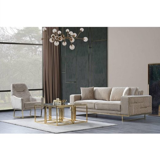 Enjoy Sofa Set 3`er + 3`er + Sessel 1110 - Altrosa Gold