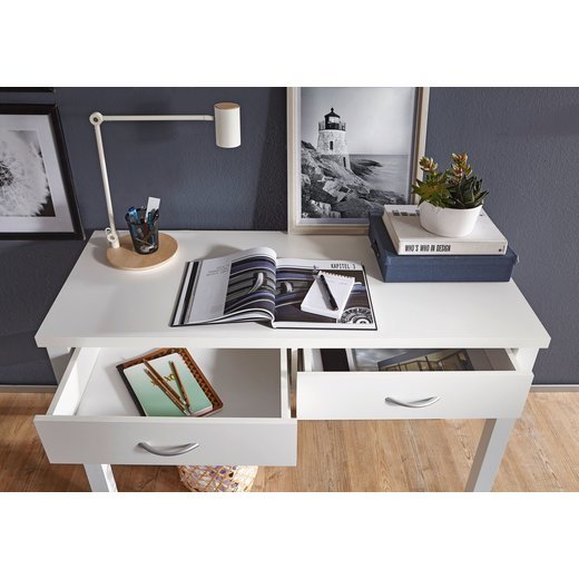Schreibtisch SAM Wei mit 2 Schubladen 120 x 77 x 50 cm modern | Konsolentisch Schminktisch platzsparend | Laptoptisch Arbeitstisch fr kleine Rume