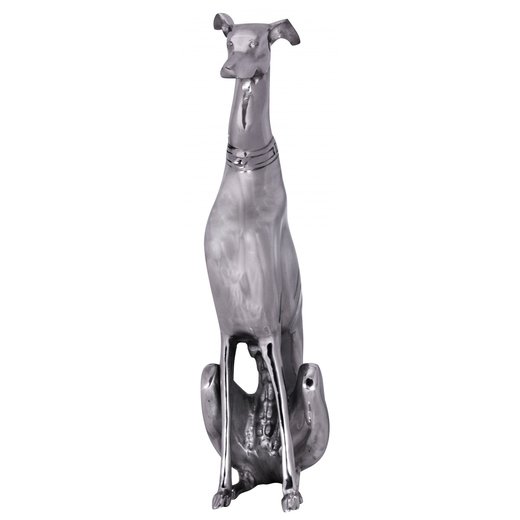 Dekoration Design Dog aus Aluminium silbern Windhund Skulptur Hundestatue