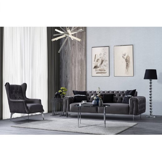 Mostar Sofa Set 3`er + 3`er + Sessel 1103 - Senfgelb Silber