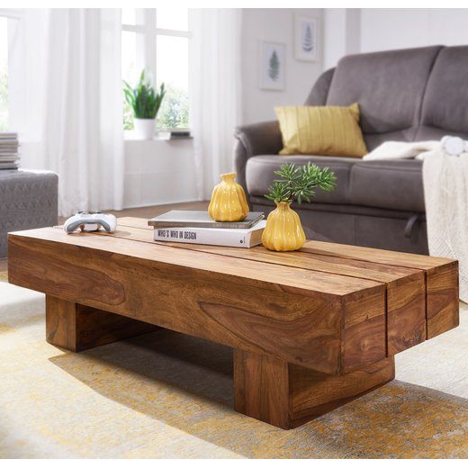 Couchtisch SIRA Massiv-Holz Sheesham 120cm breit Design Wohnzimmer-Tisch dunkel-braun Landhaus-Stil Beistelltisch