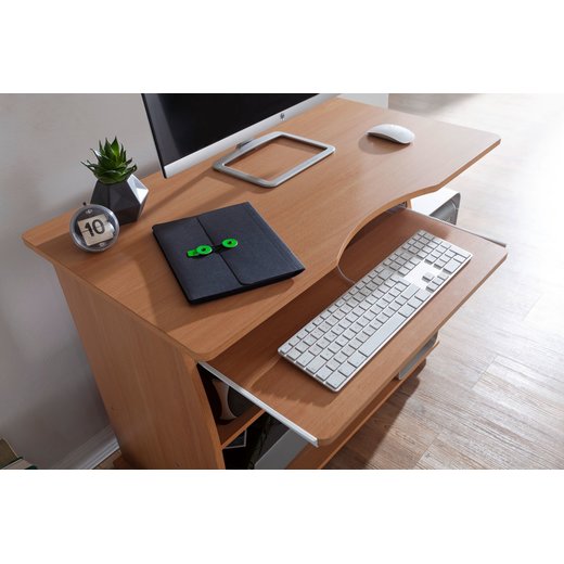 Computertisch DIANA rollbar Buche 90 x 71 x 50 cm mit Tastaturauszug | Laptop Tisch auf feststellbaren Rollen | PC-Tisch mit Drucker-Ablage platzsparend | Schreibtisch fr kleine Rume