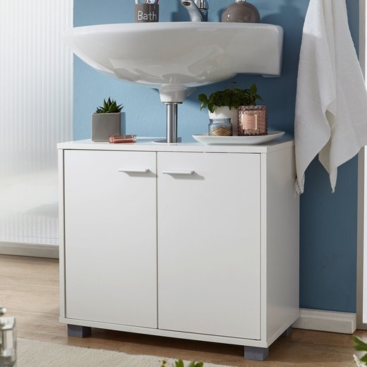 Design Waschbeckenunterschrank WL1.344 Badunterschrank mit 2 Tren Wei | Kleiner Schrank Badezimmer 60 cm Breit | Badschrank Waschbecken Stehend | Bad Aufbewahrung | Waschtischunterschrank