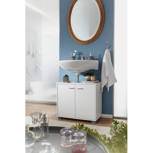 Design Waschbeckenunterschrank WL1.344 Badunterschrank mit 2 Tren Wei | Kleiner Schrank Badezimmer 60 cm Breit | Badschrank Waschbecken Stehend | Bad Aufbewahrung | Waschtischunterschrank