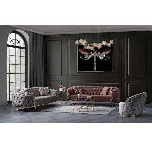 Odea Sofa Set 3`er + 3`er + Sessel 1100 - Beige Silber