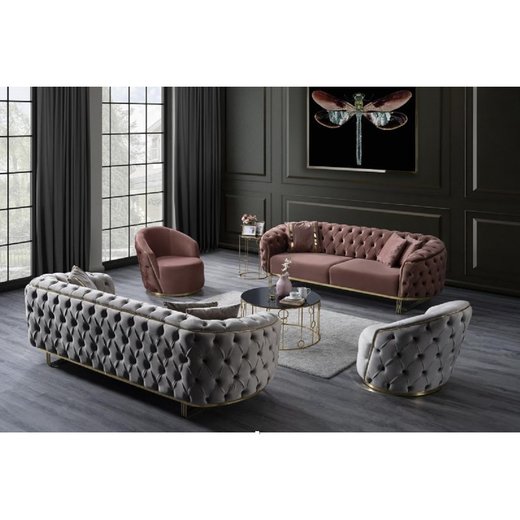Odea Sofa Set 3`er + 3`er + Sessel 1105 - Dunkelbraun Silber