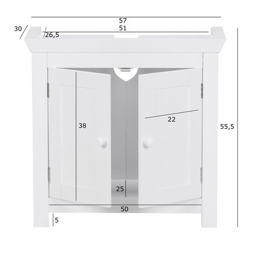 Design Waschbeckenunterschrank WL1.350 Badunterschrank mit 2 Tren Wei | Kleiner Schrank Badezimmer 57 cm Breit | Badschrank Waschbecken Stehend | Bad Aufbewahrung | Waschtischunterschrank