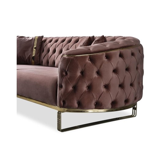 Odea Sofa Set 3`er + 3`er + Sessel 1132 - Dunkelblau Gold
