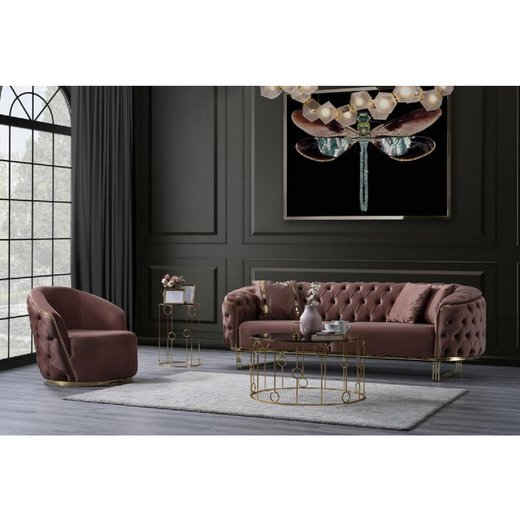 Odea Sofa Set 3`er + 3`er + Sessel 1109 - Blau Gold