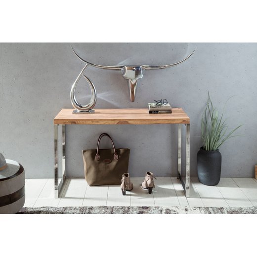 Konsolentisch GUNA Massivholz Akazie Konsole mit Metallbeinen Schreibtisch 120 x 45 cm Landhaus-Stil Sideboard