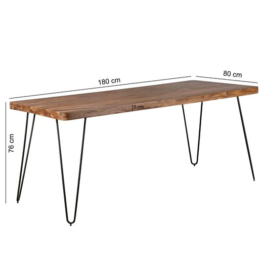 Esstisch BAGLI Massivholz Sheesham 180 cm Esszimmer-Tisch Holztisch Metallbeine Kchentisch Landhaus dunkel-braun