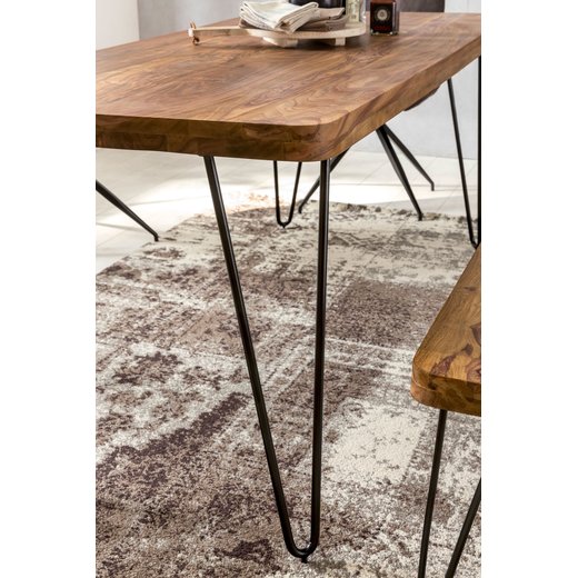 Esstisch BAGLI Massivholz Sheesham 180 cm Esszimmer-Tisch Holztisch Metallbeine Kchentisch Landhaus dunkel-braun