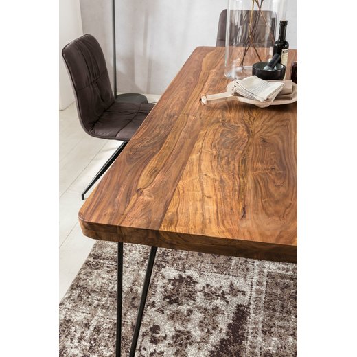 Esstisch BAGLI Massivholz Sheesham 200 x 80 x 76 cm Esszimmer-Tisch Kchentisch modern Landhaus-Stil Holztisch mit Metallbeinen dunkel-braun Natur-Produkt Massivholzmbel