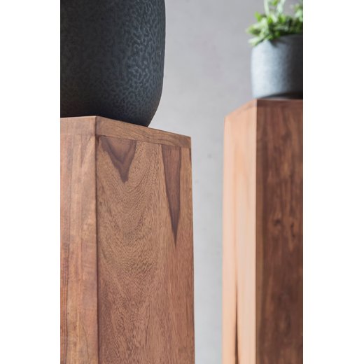 Beistelltisch 3er Set KADA Massivholz Akazie Wohnzimmer-Tisch Design Sulen Landhausstil Couchtisch quadratisch