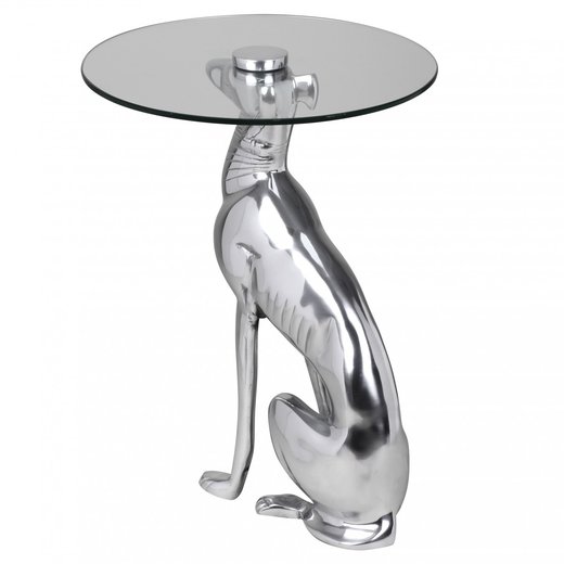 Design Deko Beistelltisch Figur DOG aus Aluminium Farbe Silber