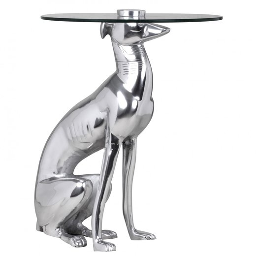 Design Deko Beistelltisch Figur DOG aus Aluminium Farbe Silber