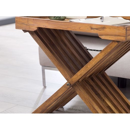 Beistelltisch MUMBAI Massivholz Sheesham Design Klapptisch Serviertablett und Tisch-Gestell klappbar Landhaus-Stil