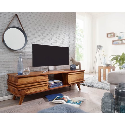 Lowboard KADA Massivholz Sheesham Kommode 145 cm TV-Board Ablage-Fach Landhaus-Stil Unterschrank 41 cm TV-Mbel