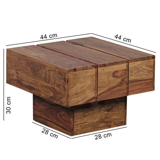 Beistelltisch SIRA Massivholz Sheesham Wohnzimmertisch 44 x 44 x 30 cm Couchtisch Massiv Landhaus Cube quadratisch