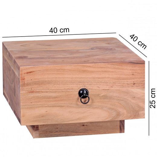Design Nachttisch MUMBAI Massiv-Holz Akazie 40x40x25 cm | Moderne Nacht-Kommode mit Schublade | Nachtschrank Natur-Holz Nachtkonsole