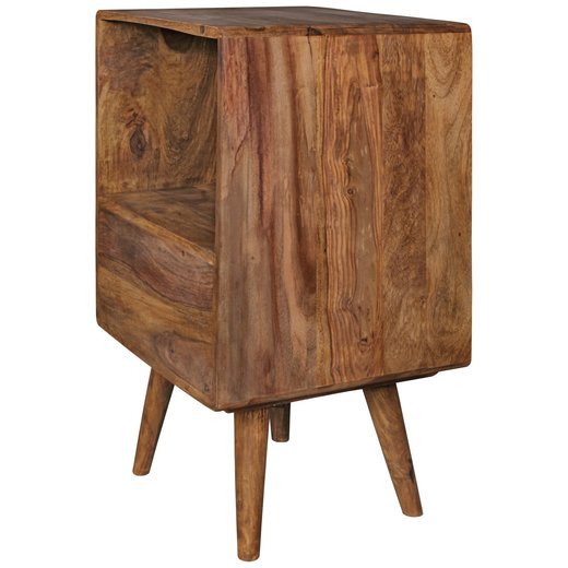 Retro Nachtkonsole REPA / Sheesham-Holz Nachttisch mit Schublade dunkelbraun / schwarz | Design Nachtkstchen 40 x 35 x 70 cm | Groes Nachtschrnkchen