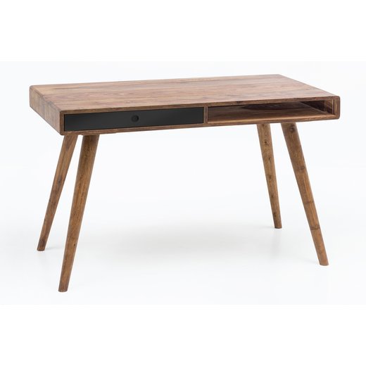 Schreibtisch REPA schwarz 120 x 60 x 75 cm Massiv Holz Laptoptisch Sheesham Natur | Landhaus-Stil Arbeitstisch mit 1 Schublade | Brotisch PC-Tisch