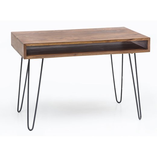 Schreibtisch BAGLI braun 110 x 60 x 76 cm Massiv Holz Laptoptisch Sheesham Natur | Landhaus-Stil Arbeitstisch mit 1 Ablage-fach | Brotisch PC-Tisch