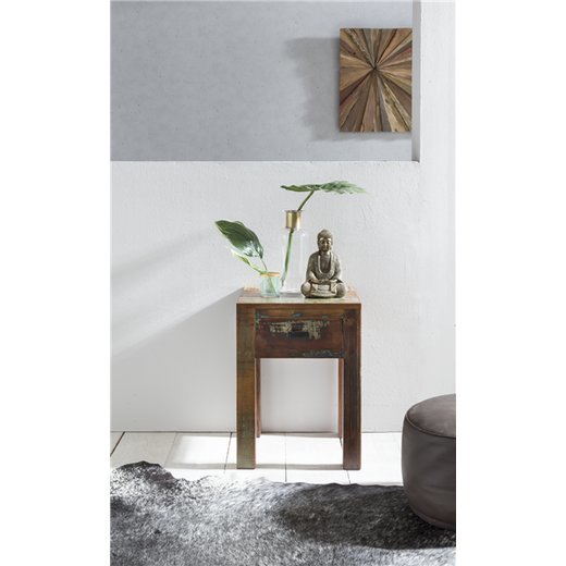 Nachttisch Kalkutta 40 x 40 x 55 cm | Mango Massivholz Nachtkstchen mit Schublade | Kleiner Beistelltisch Shabby Chic | Wohnzimmertisch | Nachtkonsole