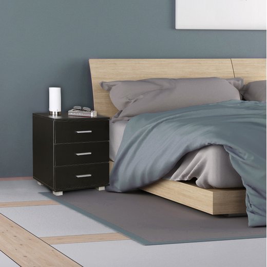 Nachtkonsole NINA Holz Nachttisch modern mit 3 Schubladen schwarz | Design Nachtkstchen 45 x 54 x 34 cm | Kleines Nachtschrnkchen