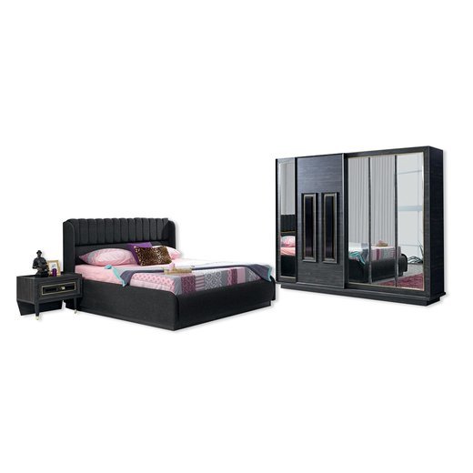 Schlafzimmer Set GOLF 160 x 200  mit Kleiderschrank mit Schminktisch 1X Nachttisch ohne Spiegel