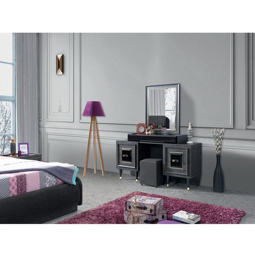 Schlafzimmer Set GOLF 160 x 200  mit Kleiderschrank mit Schminktisch 2X Nachttisch mit Spiegel